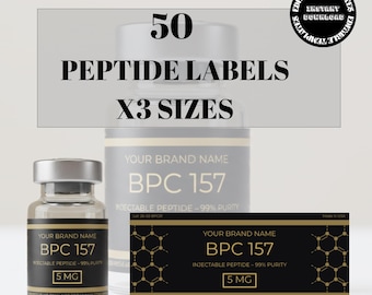 Peptide Labels, Peptide Therapy Labels, Peptide Vial Label Templates, Printable Labels, 50 peptides Label Template, Editable Peptide Label
