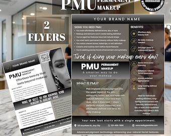 Modelo de Flyer para Maquiagem Permanente | Flyer de Beleza para Maquiagem Permanente | Formato Carta (EUA) Editável no Canva