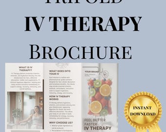 IV Therapy Trifold Brochure, IV Drip, Myers’ Cocktail, NAD+, Glutathione, Ready to Print, Editable in Free Canva