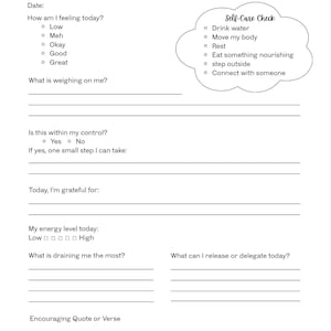 Mental Health Daily Check-In Sheet | Printable Self-Care and Mood Tracker | Mindfulness and Anxiety Worksheet