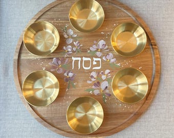 Hand Painted Floral Passover Seder Plate – Acacia Wood, Personalized