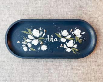 Bandeja de madera pintada a mano personalizada para guardar pequeños objetos, regalo de graduación
