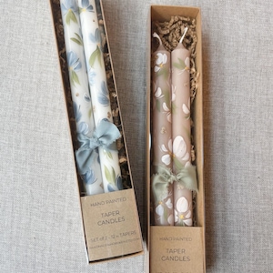 Set of 2 Hand Painted Modern Floral Unscented Paraffin Taper Candles Personalized