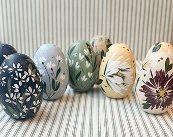 Hand Painted Floral Easter Egg Wood Ornaments