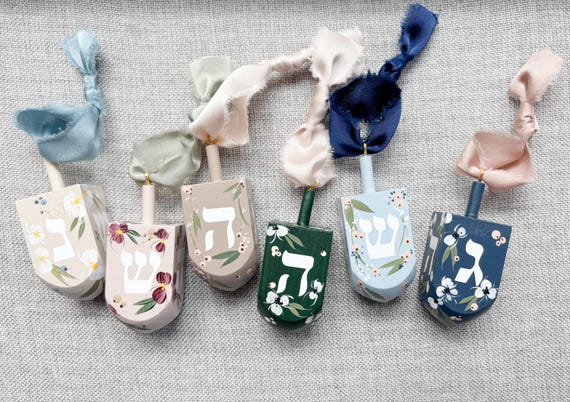 Wood Dreidel Ornament for Hanukkah - Jewish Decor (Hand Painted Floral Dreidel)