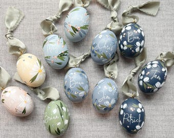 Personalized Wooden Easter Egg Ornament | Hand Painted Floral Egg | Custom Name Easter Decor | Easter Basket Gift | Table Place Card