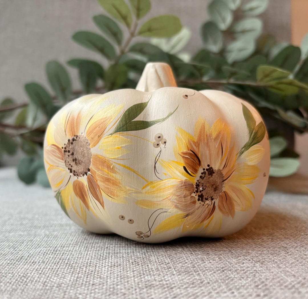 Hand Painted Floral Ceramic Pumpkins Fall Decor Sunflowers Peony - Etsy