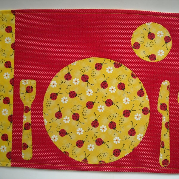Montessori Cloth Placemat to Learn to Set the Table: Red Ladybugs