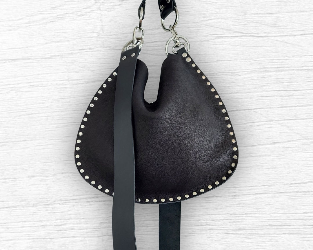 Medium Crossbody Bag Black Leather Handbag Silver Hardware 