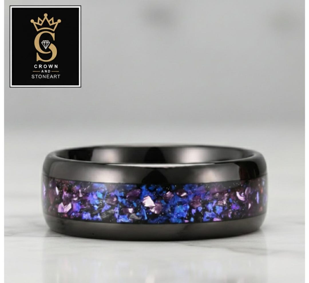 Amethyst Nebula Wedding Band: Personalized Black Outer Space Ring - Etsy