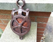 Antique Vintage Barn Pulley Cast Iron and Wood Drop Pulley 104 Hay Trolley Hay Carrier Old Farm Tool Primitive Decor Lighting