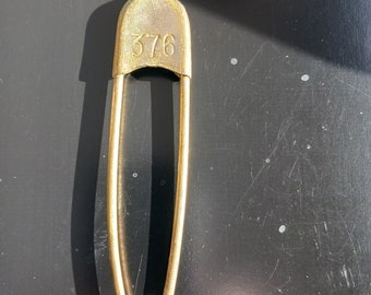 Vintage Brass Safety Pin, 5 inches, numbered 376, Laundry, Military Duffle Bag, Horse Blanket