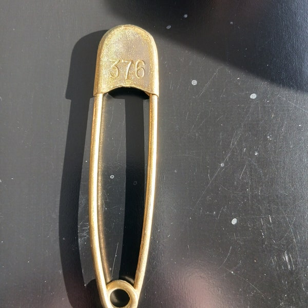 Vintage Brass Safety Pin, 5 inches, numbered 376, Laundry, Military Duffle Bag, Horse Blanket