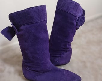 Clicks Vintage Purple Suede Slouch Pirate Boot Pointed Toe Bows Yugoslavia 9