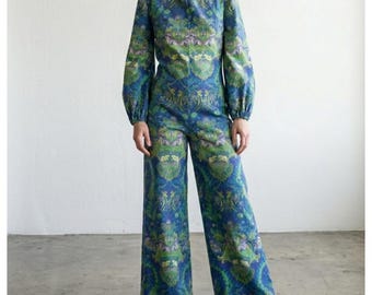 Vintage Handmade Psychedelic Disco Funky Baroque 1970s Woven Tapestry Jumpsuit