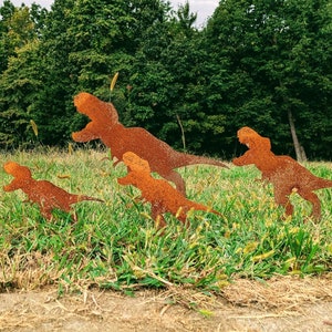 Dinosaur Family Metal Garden Stakes- Garden Sign- Custom Garden Sign- Free Shipping! - Garden Art