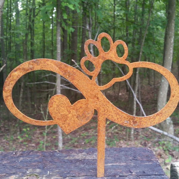 Infinity Dog Garden Stake with Heart and Paw- Personalized Pet Memorial Metal Garden Sign- Custom Garden Sign- Dog Lover- Pet Loss Gift