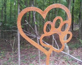 Heart with Dog Paw Garden Stake- Metal Garden Sign- Custom Garden Sign- Free Shipping! - Pet Loss- Dog Lover- Pet Walker Gift