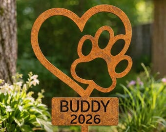 Personalized Dog Memorial Garden Stake, Heart Paw Metal Garden Sign, Pet Grave Marker, Custom Dog Name Sign, Dog Loss, Pet Memorial Gift