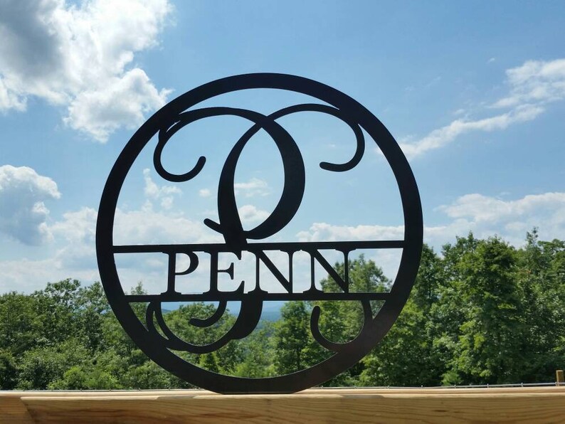 Family Name Sign\u201322\u201d Metal Name Sign Wedding Gift-Housewarming Present-11th anniversary Metal Monogram Door Hanger for Inside or Outside