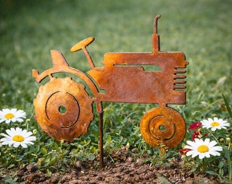 Tractor Metal Garden Stake, Farm Memorial Gift, Loss of Farmer, Rustic Tractor Grave Marker, Sympathy Gift for Dad Grandpa, Remembrance