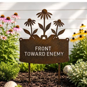 Front Toward Enemy Wildflower Garden Stake | Funny Military Garden Sign | Veteran Gift | Combat Engineer | Sapper Gift | Metal Yard Art