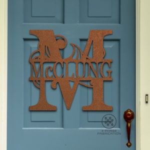 22 Family Name SignMetal Monogram Door Hanger for Inside or Outside-Metal Name Sign Wedding Gift-Housewarming Present-11th anniversary image 4