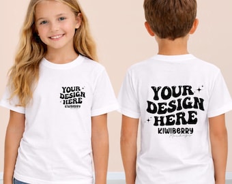 Gildan 5000B Youth White Tshirt Front & Back Mockup (JPG Digital Download)