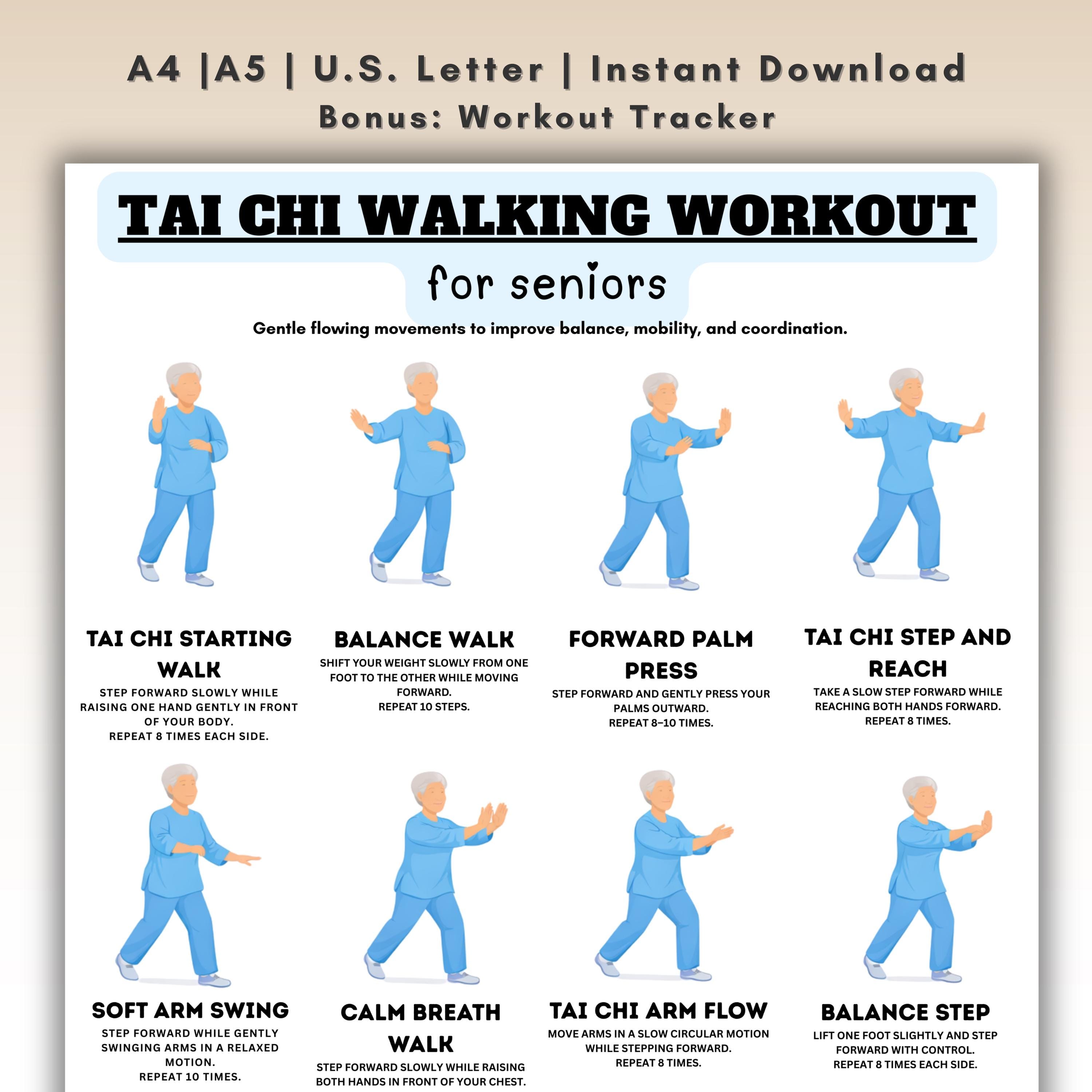 Tai Chi Walking Workout for Seniors Printable, Gentle Balance Exercise ...