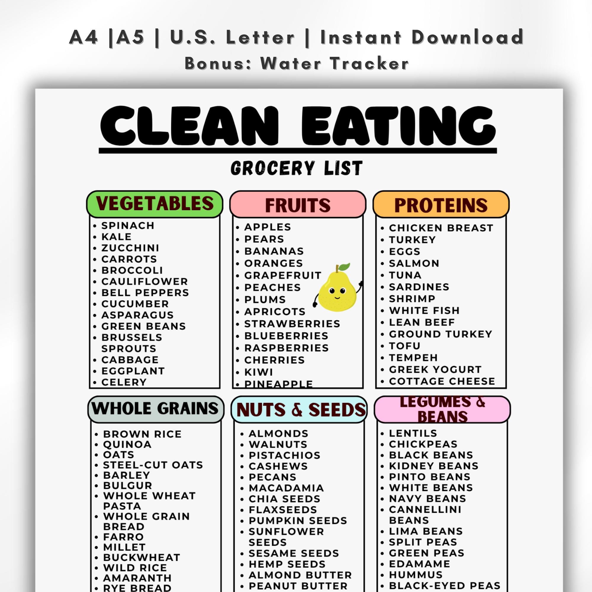 Clean Eating Grocery List Printable, Healthy Food Shopping List, Whole ...