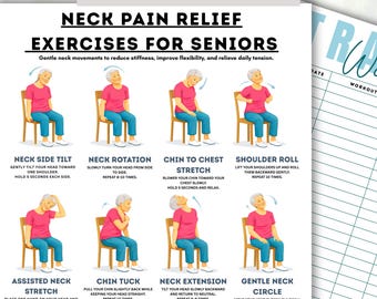 Neck Pain Relief Exercises for Seniors, Gentle Neck Stretch Chart, Senior Mobility Routine, Printable Therapy Exercises, Wellness Poster