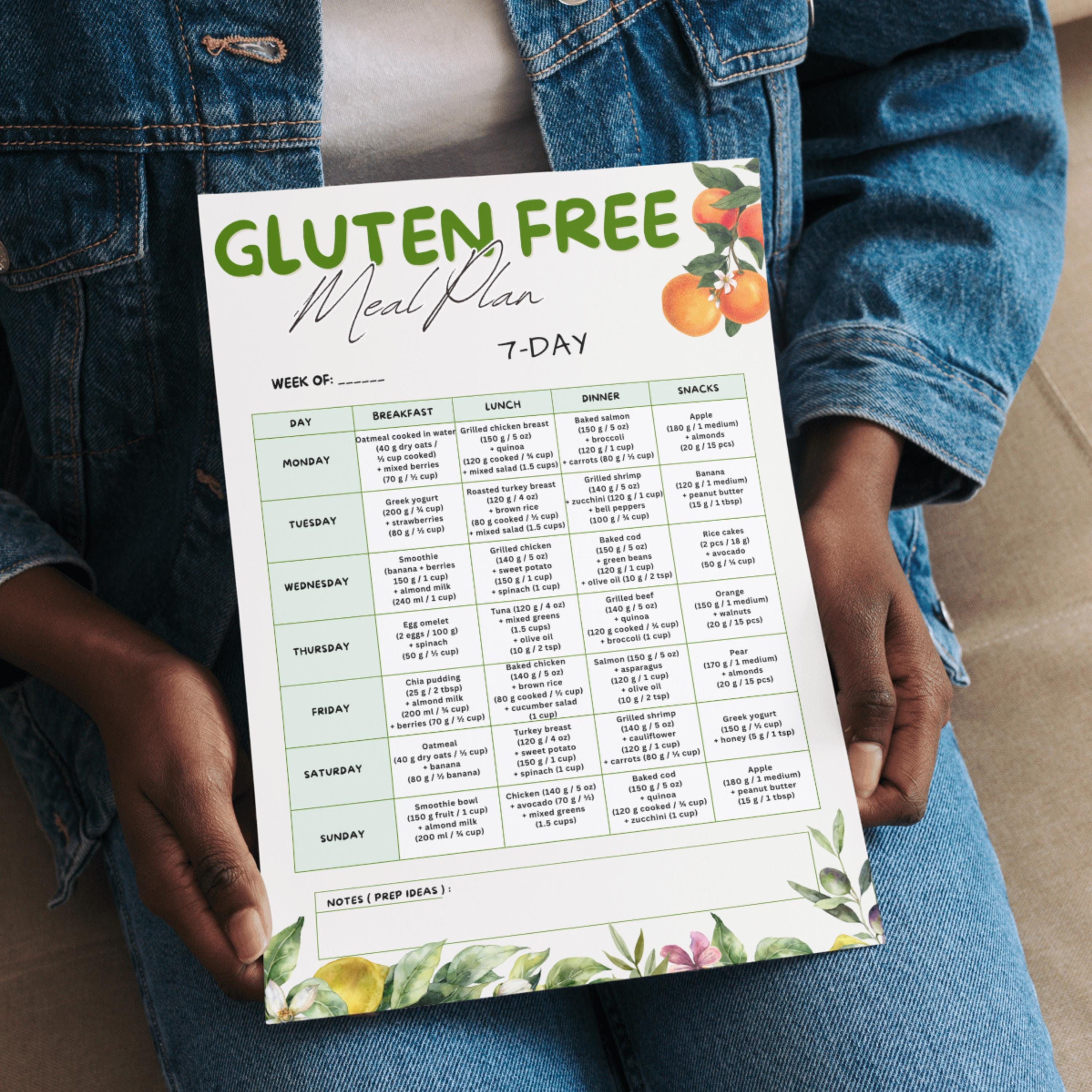 7 Day Gluten Free Meal Plan Printable, Weekly Healthy Meal Plan, Gluten ...