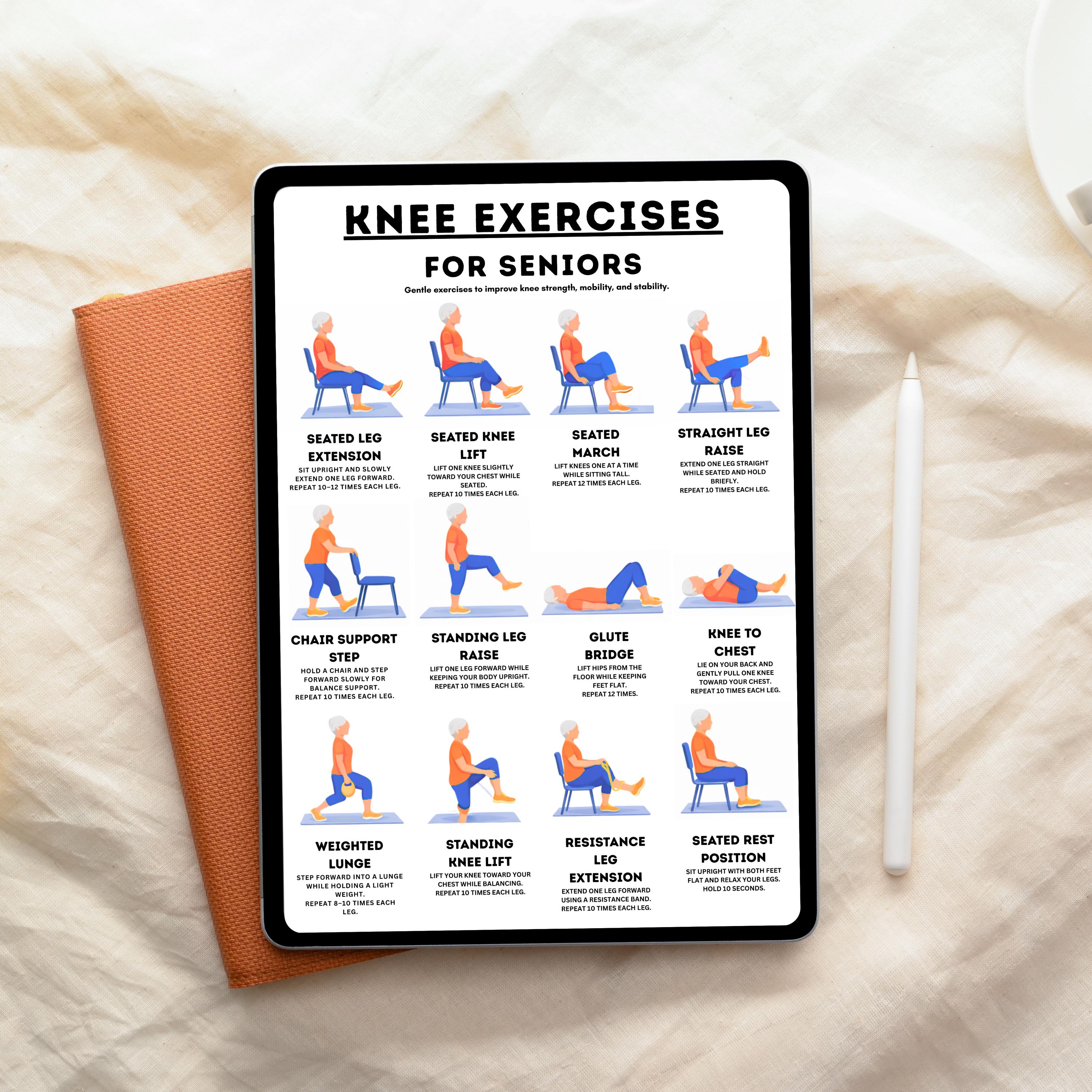 Knee Exercises for Seniors Printable, 12 Gentle Knee Strengthening ...