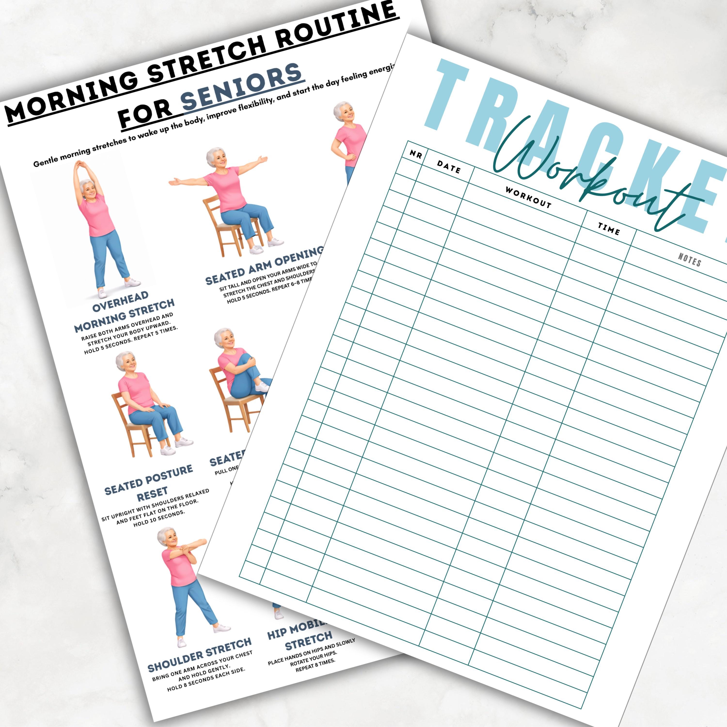 Morning Stretch Routine for Seniors, Gentle Daily Stretch Chart, Senior ...