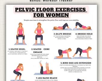 Pelvic Floor Exercises for Women Printable, Kegel Workout Chart, 12 Pelvic Floor Strengthening Exercises, Core Stability Routine