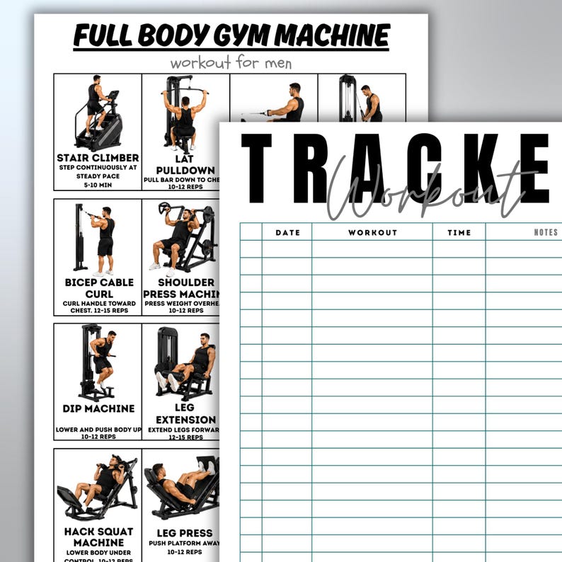 Full Body Gym Machine Workout for Men, Strength Training Printable, Gym ...