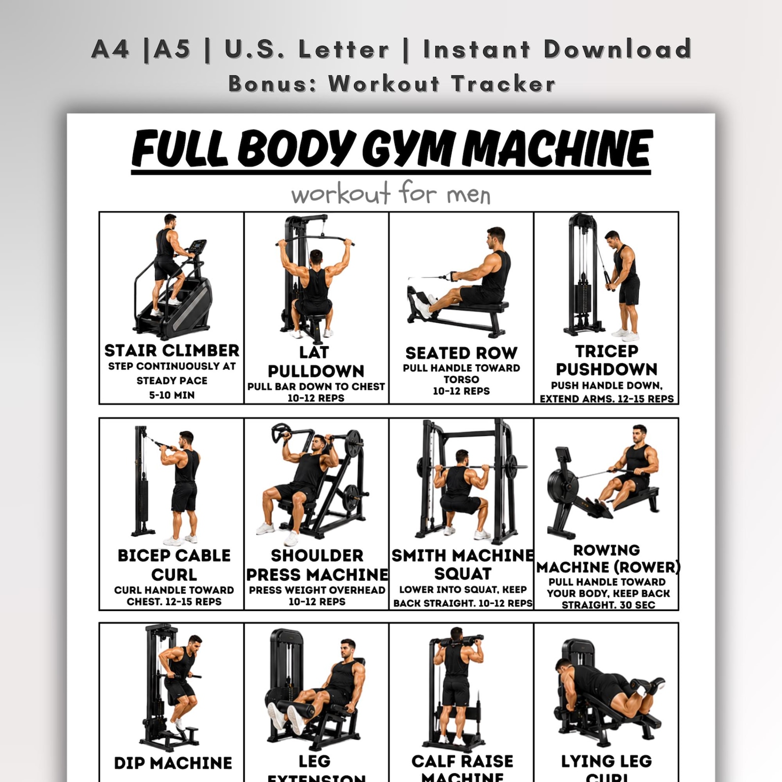 Gym Machine Workout Plan.pdf Full Body Gym Machine Workout for Men, Strength Training Printable, Gym ...