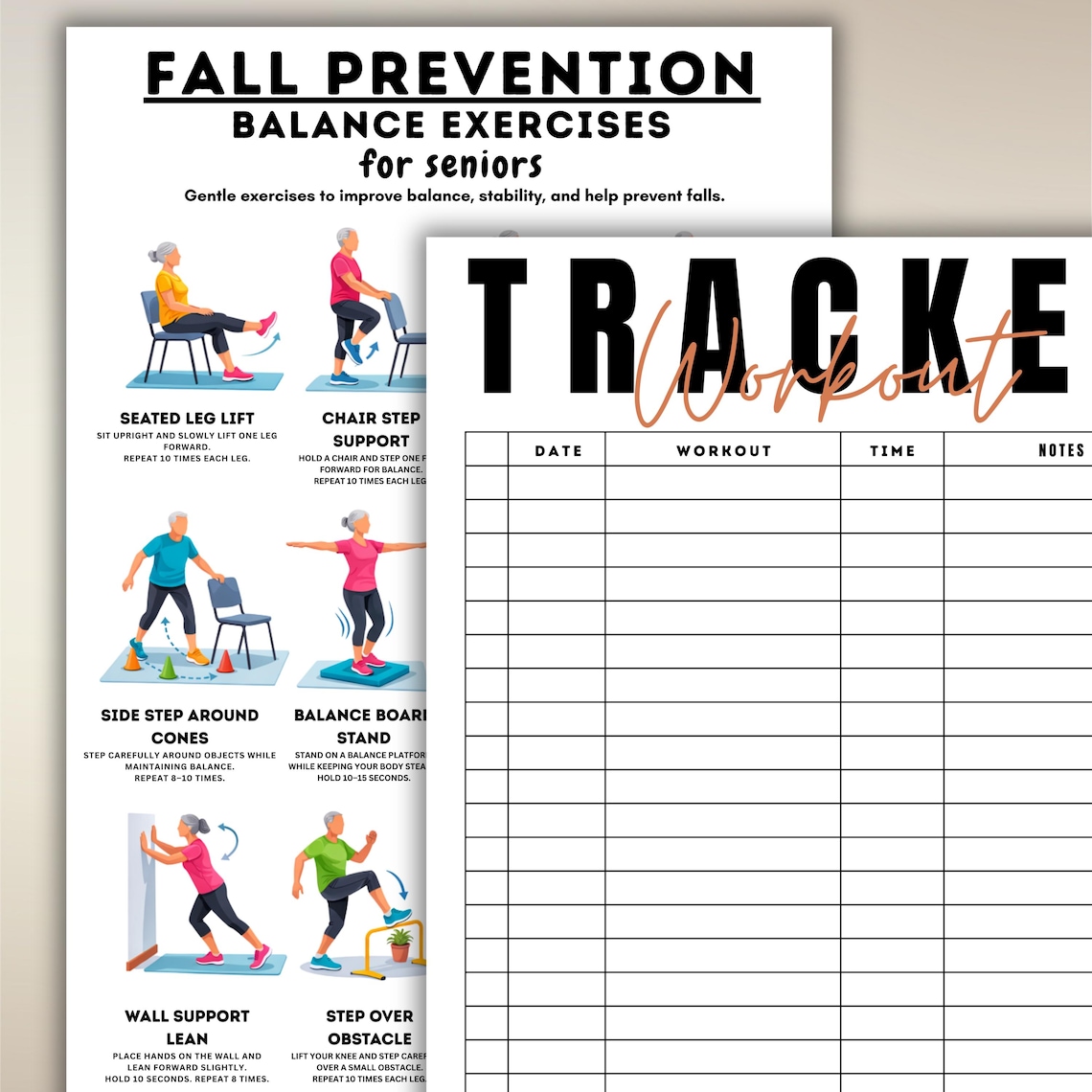 Fall Back Exercise Fall Prevention Balance Exercises for Seniors Printable, Balance ...