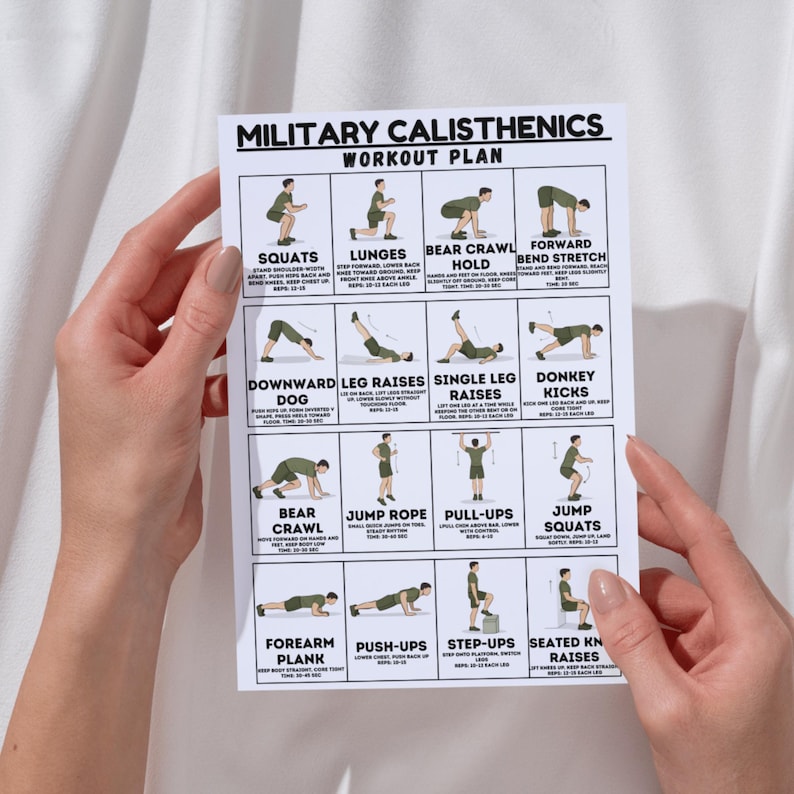 Military Calisthenics Workout Plan, Bodyweight Exercises Chart, Home ...
