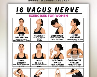 Oefeningen vaguszenuw voor vrouwen, resetten van het zenuwstelsel afdrukbaar, routine voor stressverlichting, kalmerende wellness-oefeningen, A5 A4 pdf