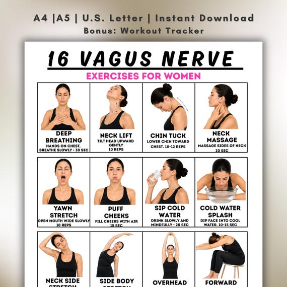 Vagus Nerve Exercises for Women, Nervous System Reset Printable, Stress Relief Routine, Calming Wellness Exercises, A5 A4 PDF