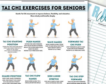 Tai Chi Exercises for Seniors, Gentle Tai Chi Workout Chart, Balance and Flexibility Routine, Senior Fitness Printable, Mindful Movement pdf