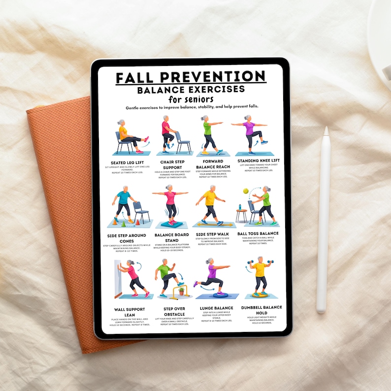 Fall Back Exercise Fall Prevention Balance Exercises for Seniors Printable, Balance ...