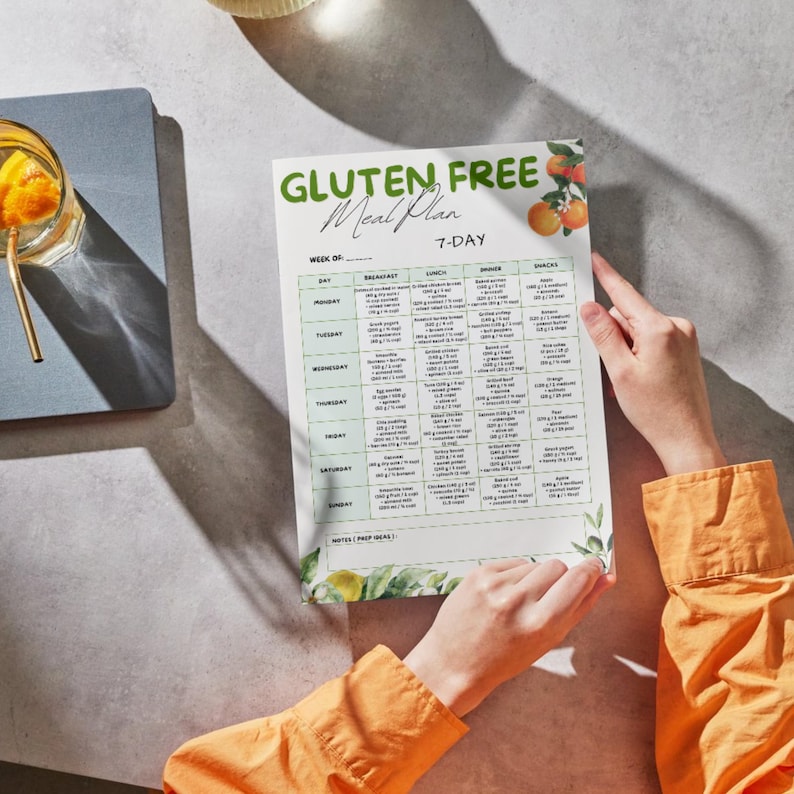 7 Day Gluten Free Meal Plan Printable, Weekly Healthy Meal Plan, Gluten ...
