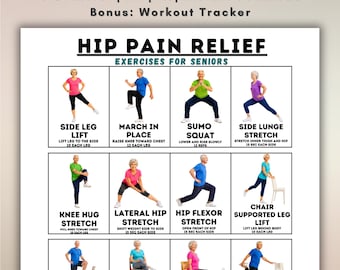 Hip Pain Relief Exercises for Seniors, Gentle Hip Mobility Routine, Hip Stretching Exercises, Printable Workout Chart PDF