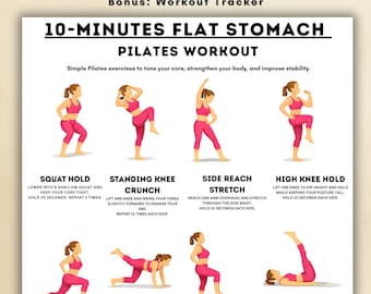 Flat Stomach Pilates Workout Printable, 10 Minute Core Workout Chart, Pilates Exercise Routine, Ab Workout Guide, Fitness Tracker Planner