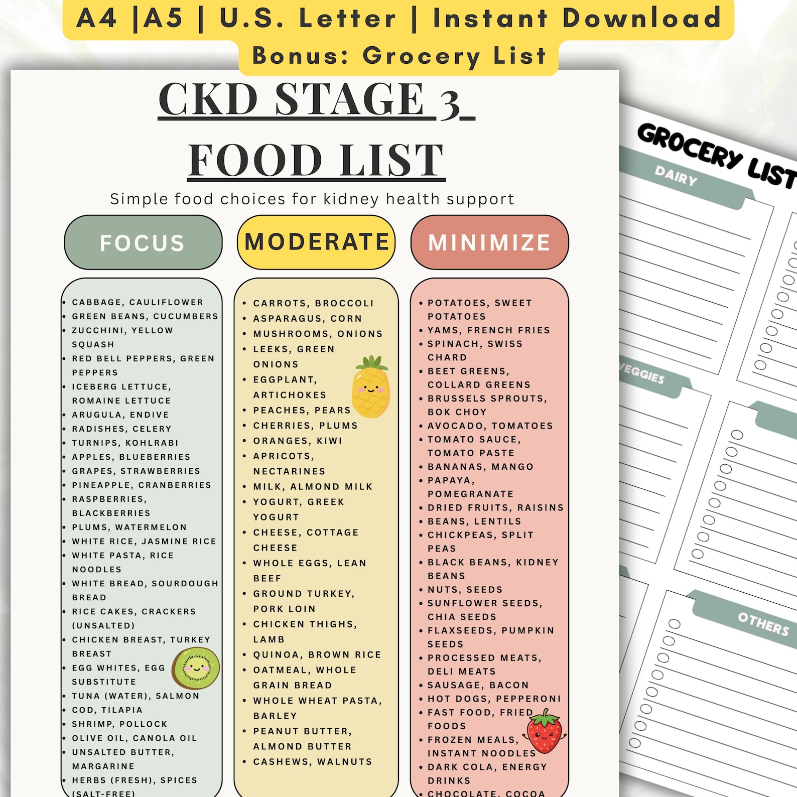 CKD Stage 3 Food List Printable, Kidney Disease Diet PDF, Low Sodium ...