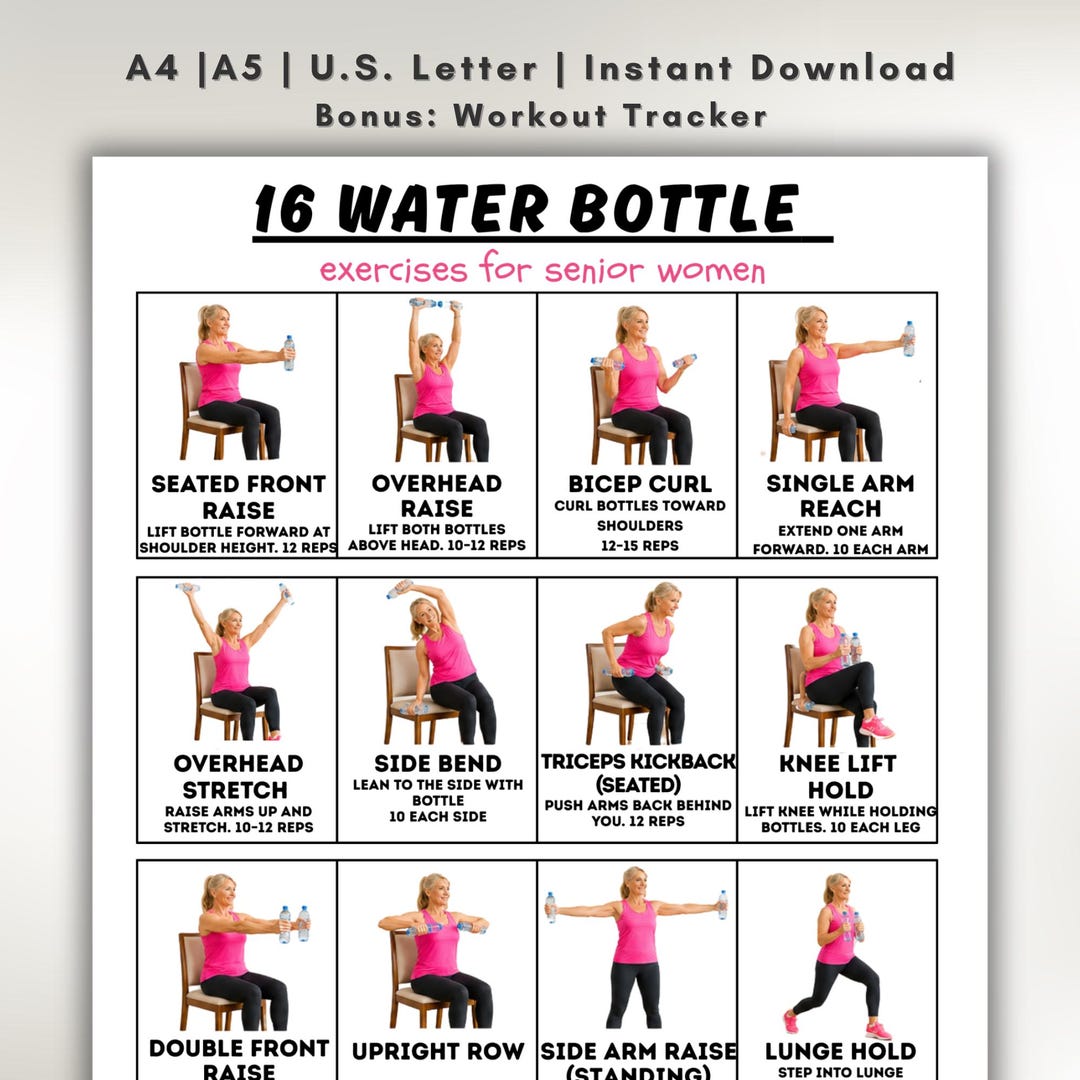 Water Container Exercise Water Bottle Exercises for Senior Women, Chair Workout Printable ...
