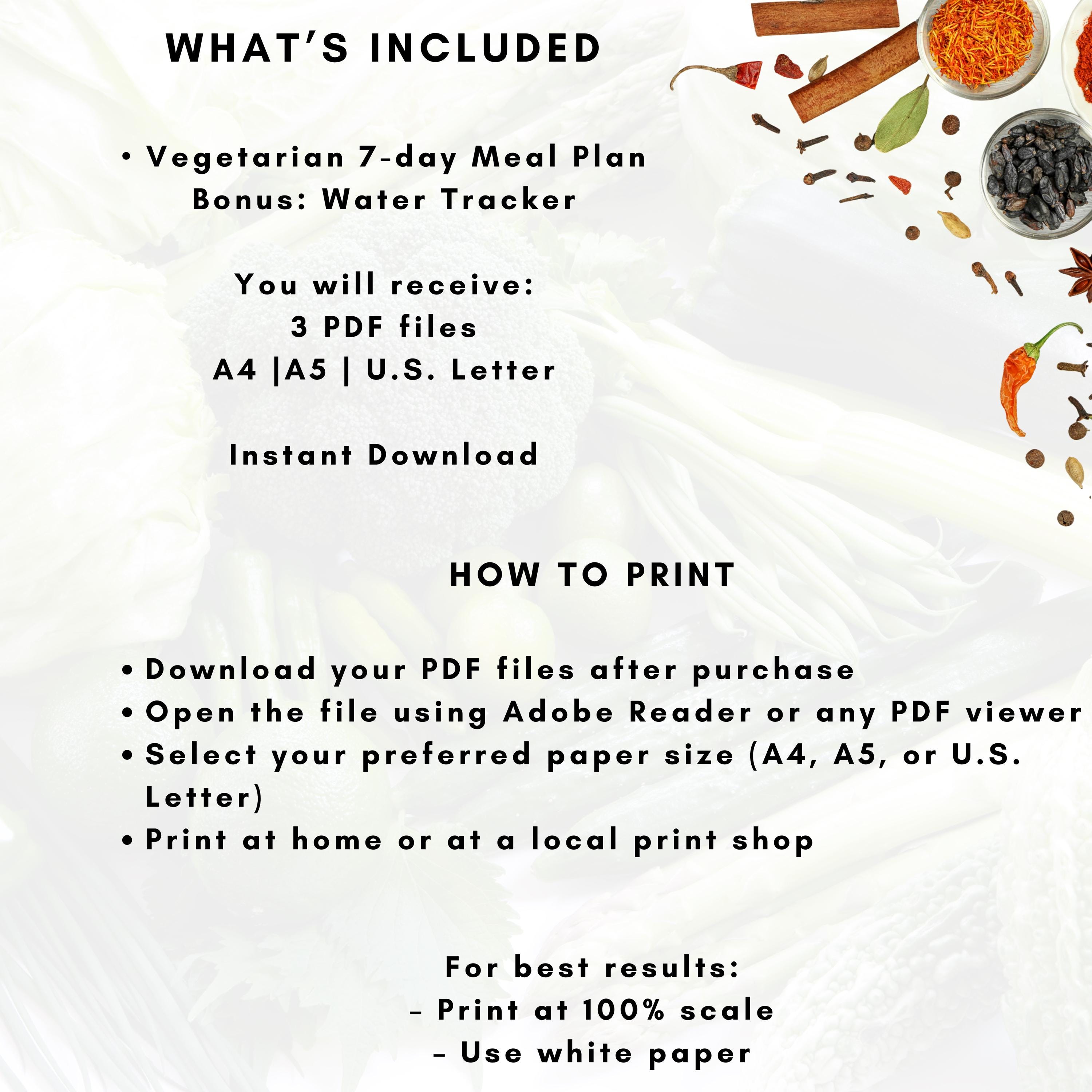 Vegetarian 7 Day Meal Plan Printable, Plant Based Meal Plan, Healthy ...