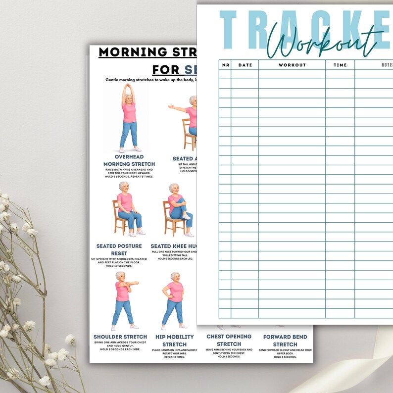 Morning Stretch Routine for Seniors, Gentle Daily Stretch Chart, Senior ...